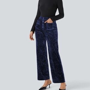 NWT Halara High Waisted Pockets Straight Leg Velvet Casual Pants Blue SZ S